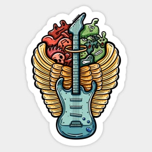 Guitar with yellow wings Sticker